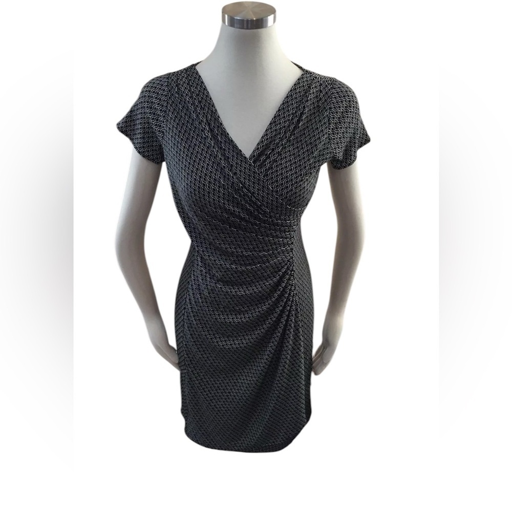Talbots Black White Geometric Faux Wrap Stretch Dress Excellent size 3X